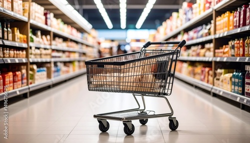 Wallpaper Mural Shopping trolley in a supermarket, no people.  Torontodigital.ca