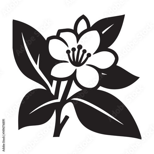 A black and white silhouette of a jasmine flower with an elegant floral design.