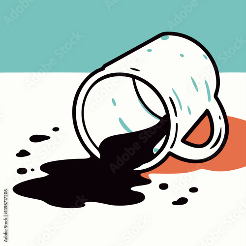 Spilled Coffee Cup Illustration, Flat Design