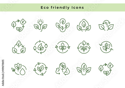 Set of eco friendly vector icons on white white background, nature