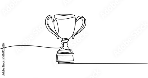 Continuous line art drawing of a trophy cup