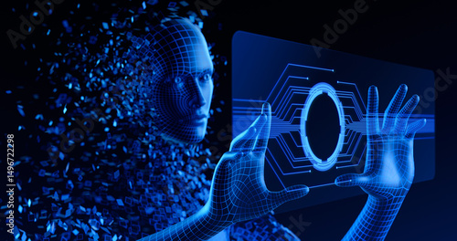 Artificial Intelligence. Human Digital Avatar or AI agent touch screen