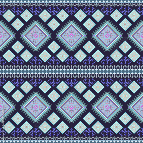 Geometric Ethnic pattern,
Native American tribal fabric, tile, carpet, vector,
illustration design, on navy blue background
