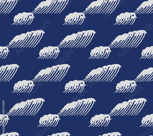 Hand drawn brush lines abstract waves and ripples seamless pattern, Japanese and ethnic wood carving, engraving texture background in white and blue, minimal graphic for carpet, textile, decoration