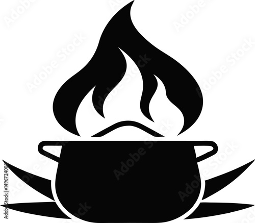 Campfire With Pot Silhouette Vector Illustration 