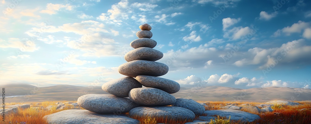 Obraz premium balancing stones on the beach