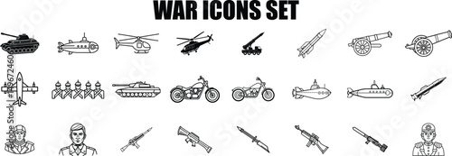 Military Silhouettes Collection: Tanks, Helicopters, Submarines & Missiles Vector Set