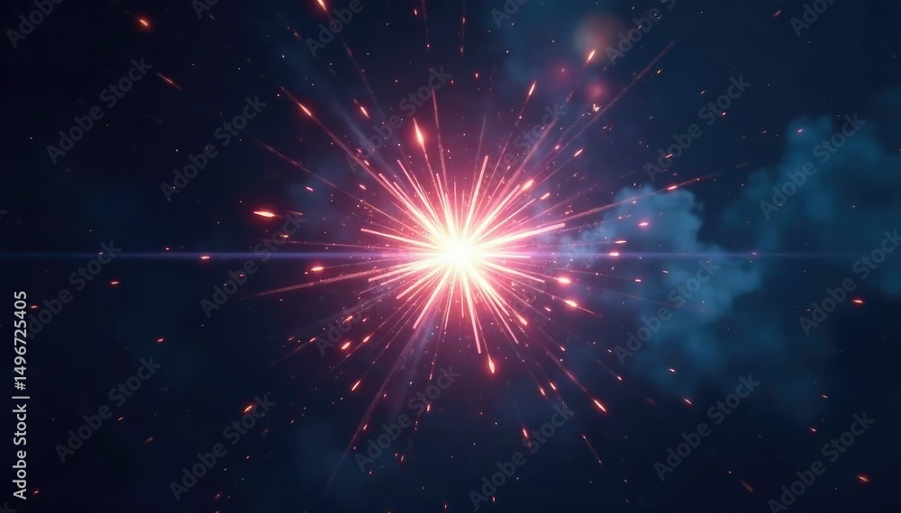 Fototapeta premium Radiant white starburst exploding outwards, bright light against dark background , dark, texture, optical