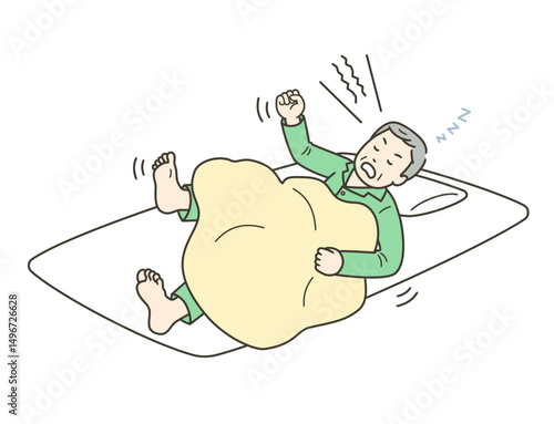 睡眠中に大声を出して暴れる高齢男性のイラスト タイトル変更
