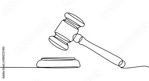 Continuous line drawing of a gavel and sound block