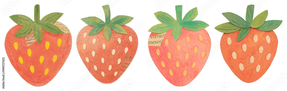 Obraz premium PNG Hand-drawn strawberries art, element set on transparent background