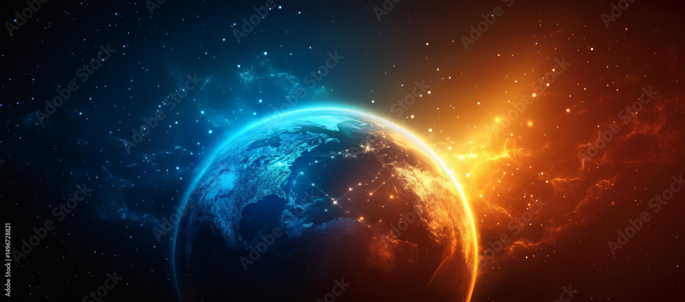Fototapeta premium Concept general virtual money, banner Abstract business crypto technology. Metaverse digital world planet cyber Earth 