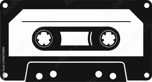 Cassette Tape Unspooled Silhouette Vector Illustration