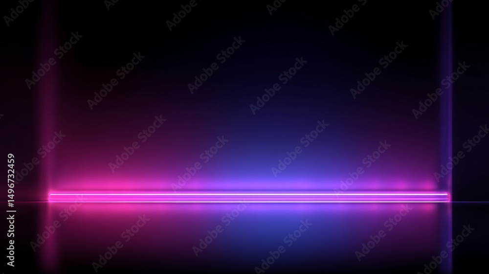 Fototapeta premium Neon Lights Illuminate Dark Reflective Surface in Abstract Composition