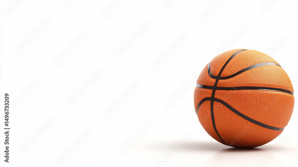 Isolated orange basketball sits on a white background, shadow visible Isolated orange basketball sits on a white background, shadow visible
