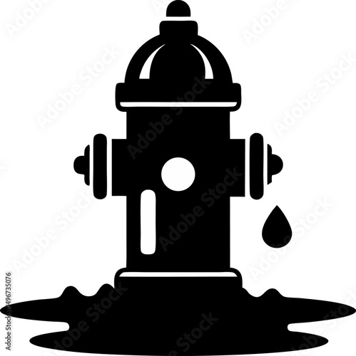Fire Hydrant With Puddle Silhouette Vector Illustration