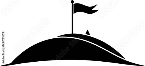 Flag On Hill Silhouette Vector Illustration 