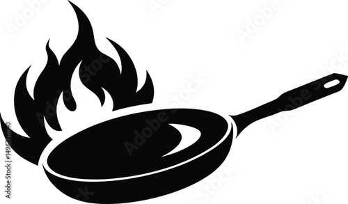 Frying Pan With Flames Silhouette Vector Illustration