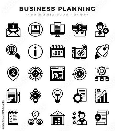 Set of Lineal Filled Business Planning Icons. Lineal Filled art icon. Vector illustration