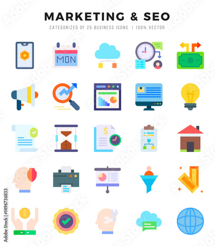 Set of Flat Marketing & Seo Icons. Flat art icon. Vector illustration