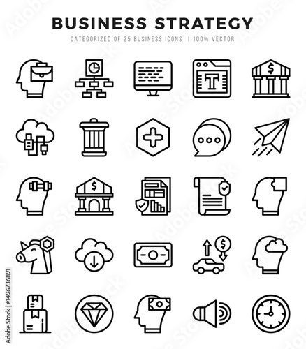 Set of Business Strategy Icons. Simple Lineal art style icons pack.