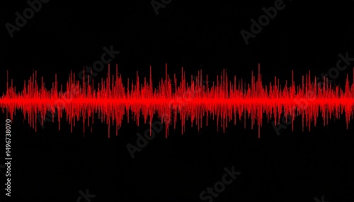Abstract red sound wave visualization on black background, digital audio waveform display, music equalizer signal, futuristic technology sound frequency graphic for electronic music and audio analysis