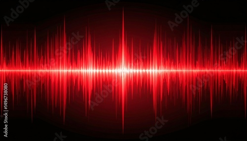 Abstract red sound wave visualization on black background, digital audio waveform display, music equalizer signal, futuristic technology sound frequency graphic for electronic music and audio analysis