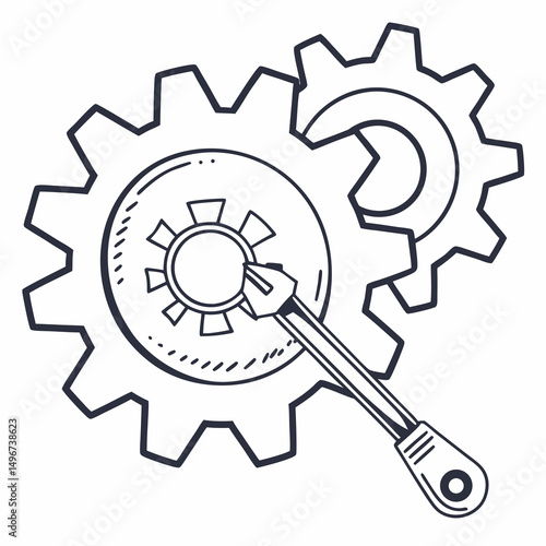 Gears and wrench for mechanical repair, transparent background, Vector illustration, icon.

