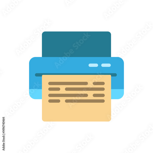 Blue digital printer ejecting paper with data, for office printing needs