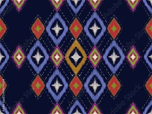traditional thai style fabric pattern. traditional thai style Embroidery work fabric pattern. Aztec geometric art, Ethnic vector abstract blue background. Seamless pattern in tribal, folk embroidery.