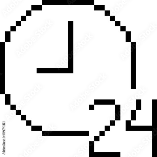 Pixel 24 hour icon vector for nonstop, open service and fast delivery visuals in retro style. Ideal for pixel delivery, 24h shop, time-based service UI, and round-the-clock themes.