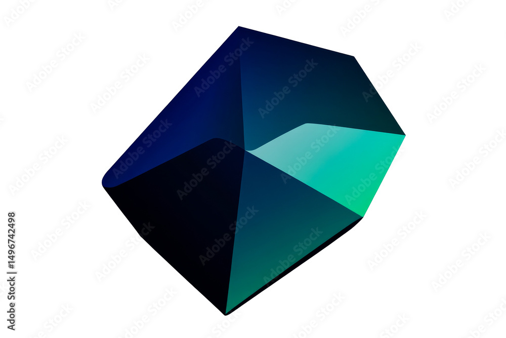 Abstract geometric shape, low poly form, teal, blue, cut out transparent Abstract geometric shape, low poly form, teal, blue, cut out transparent