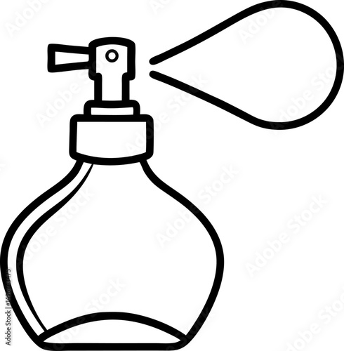Perfume Bottle Spraying Line Art Vector Illustration