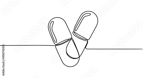 Continuous line drawing of two medical capsules