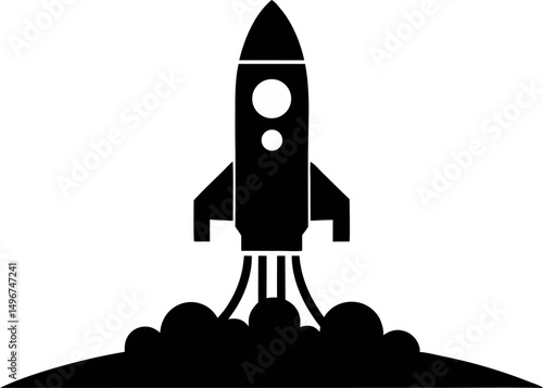 Rocket On Launchpad Silhouette Vector Illustration