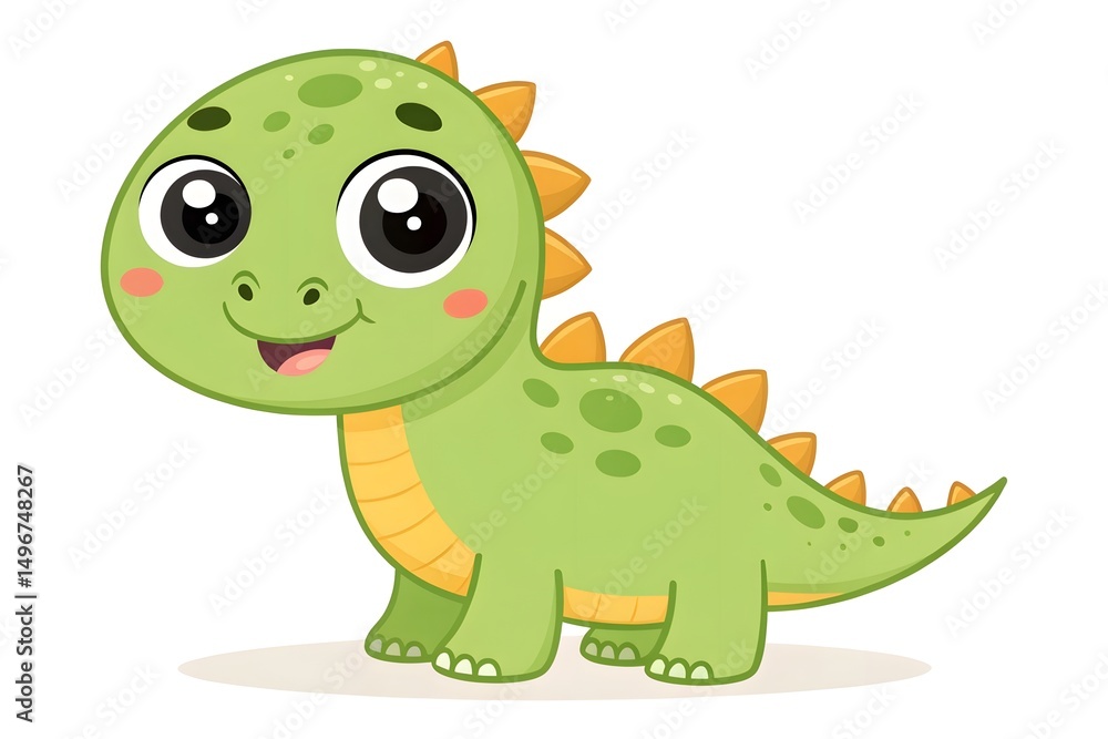 Fototapeta premium Adorable Cartoon Baby Dinosaur Illustration Cute Green Dino Childish Design