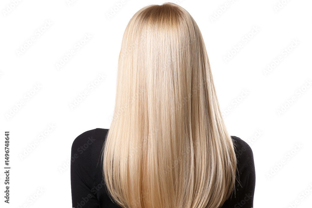 Naklejka premium Clean, isolated view of sleek blonde hair styled from the back for design work.