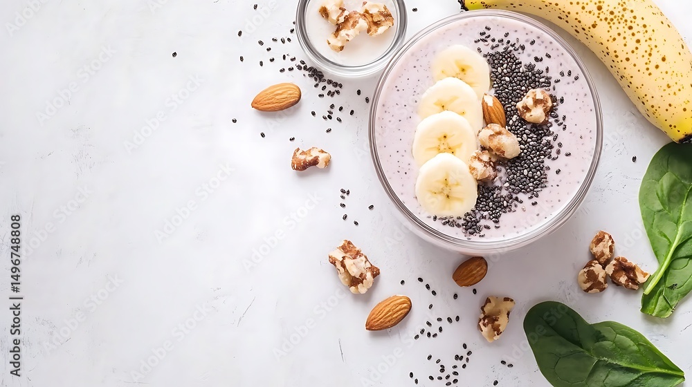 Banana smoothie bowl with healthy breakfast. Banana smoothie bowl with healthy breakfast.