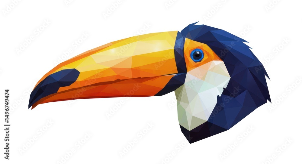 Naklejka premium Geometric toucan portrait on white. Colorful tropical bird head illustration.
