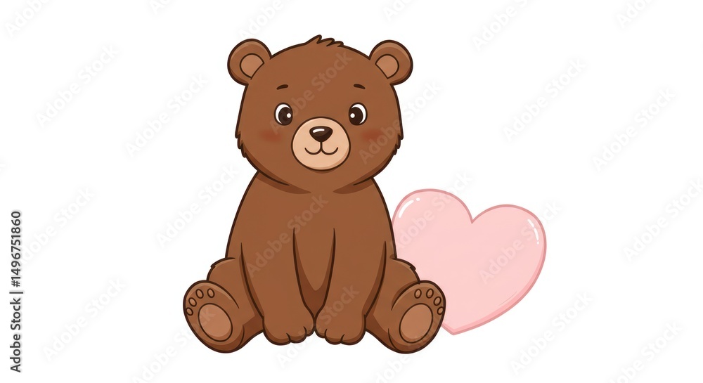 Cute bear with a pink heart on an isolated white background. Cute bear with a pink heart on an isolated white background.