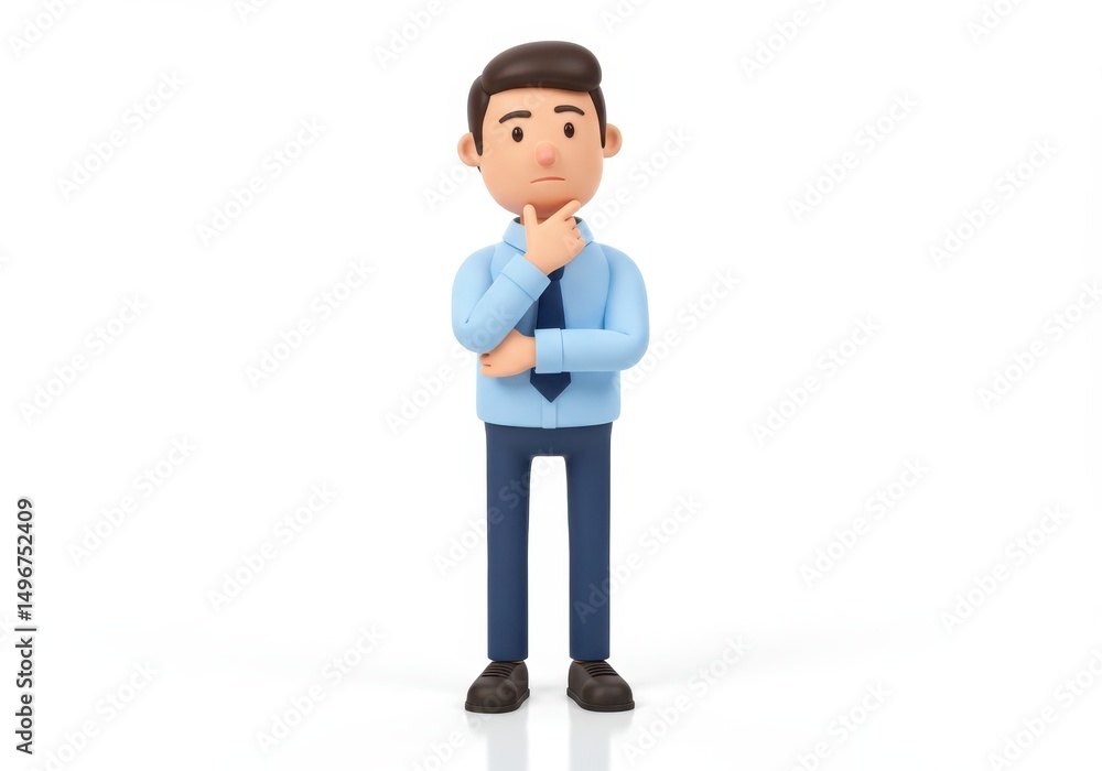 3D Illustration of Cartoon man in shirt and tie thinking isolated on white background 3D Illustration of Cartoon man in shirt and tie thinking isolated on white background