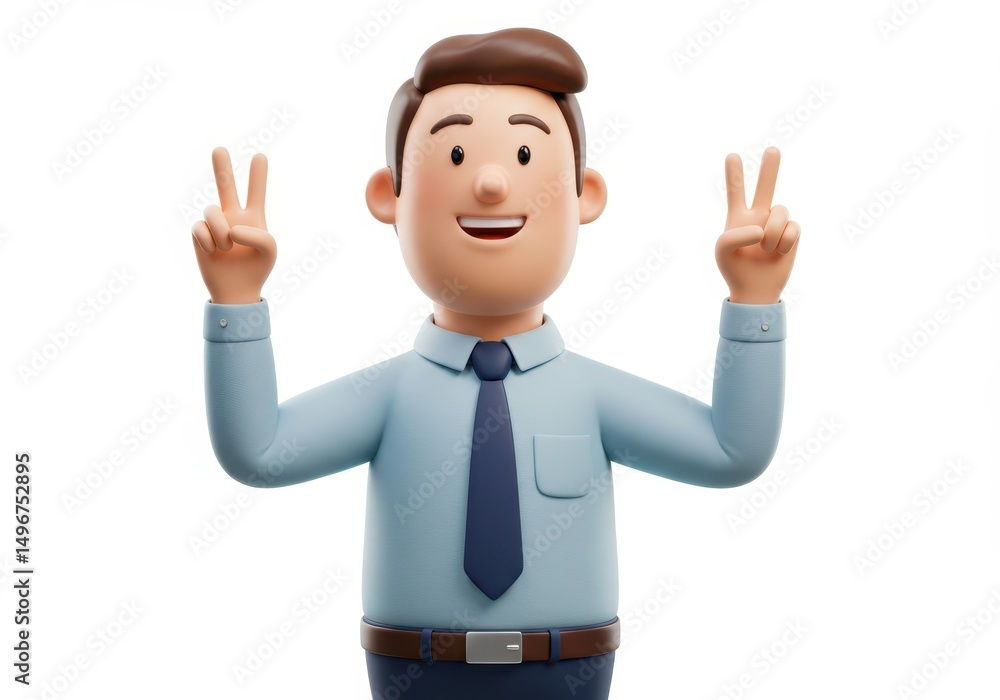 3D Illustration of Cartoon man making peace sign isolated on white background 3D Illustration of Cartoon man making peace sign isolated on white background