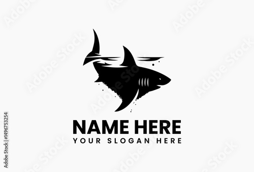 Menacing shark vector logo with abstract water turbulence and air bubble patterns. Ocean hunter concept  