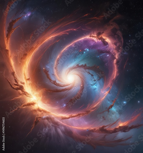 Ethereal glow on swirling nebula, cosmic dust ,  colorful,  stardust