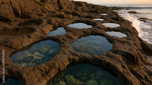 Naturist Encounter with Rocky Coastline and Reflections in Tide Pools