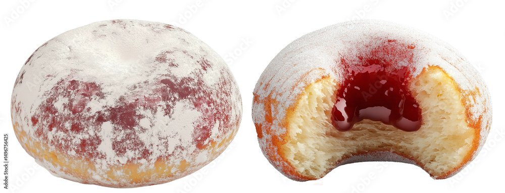 Obraz premium Powdered Donut – Whole and Bitten Cross-Section