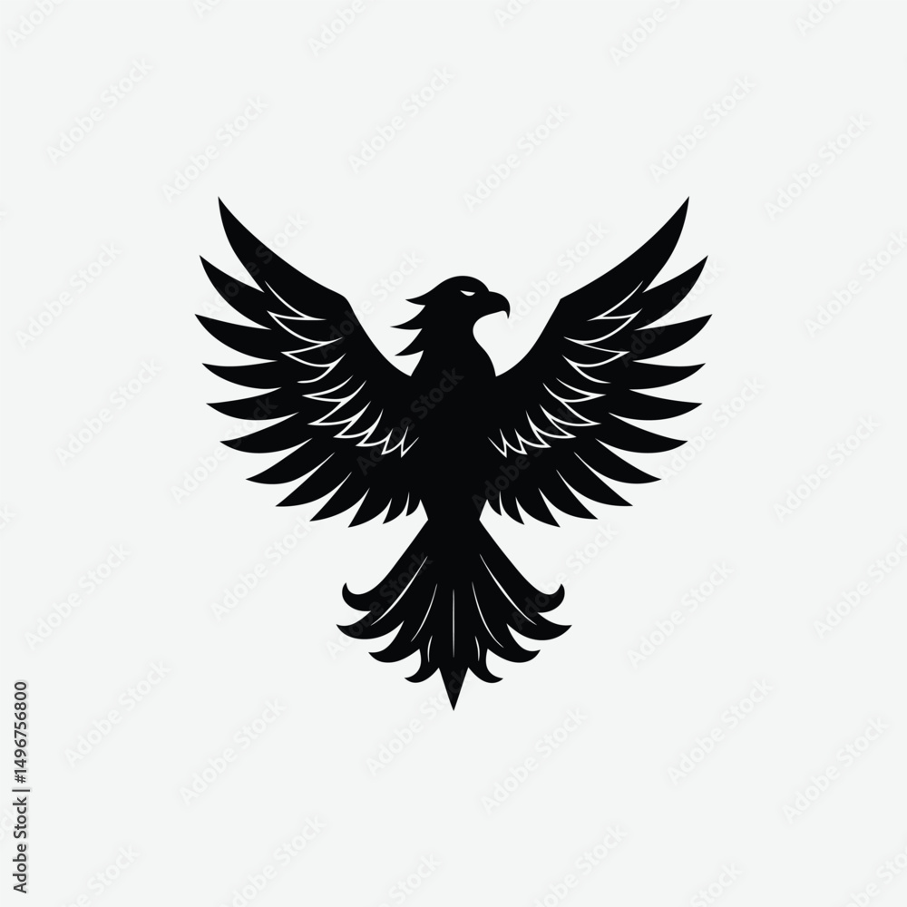 Obraz premium Minimalist Black Eagle Silhouette on White Background – Clean High-Contrast Vector Design for Prints & Logos