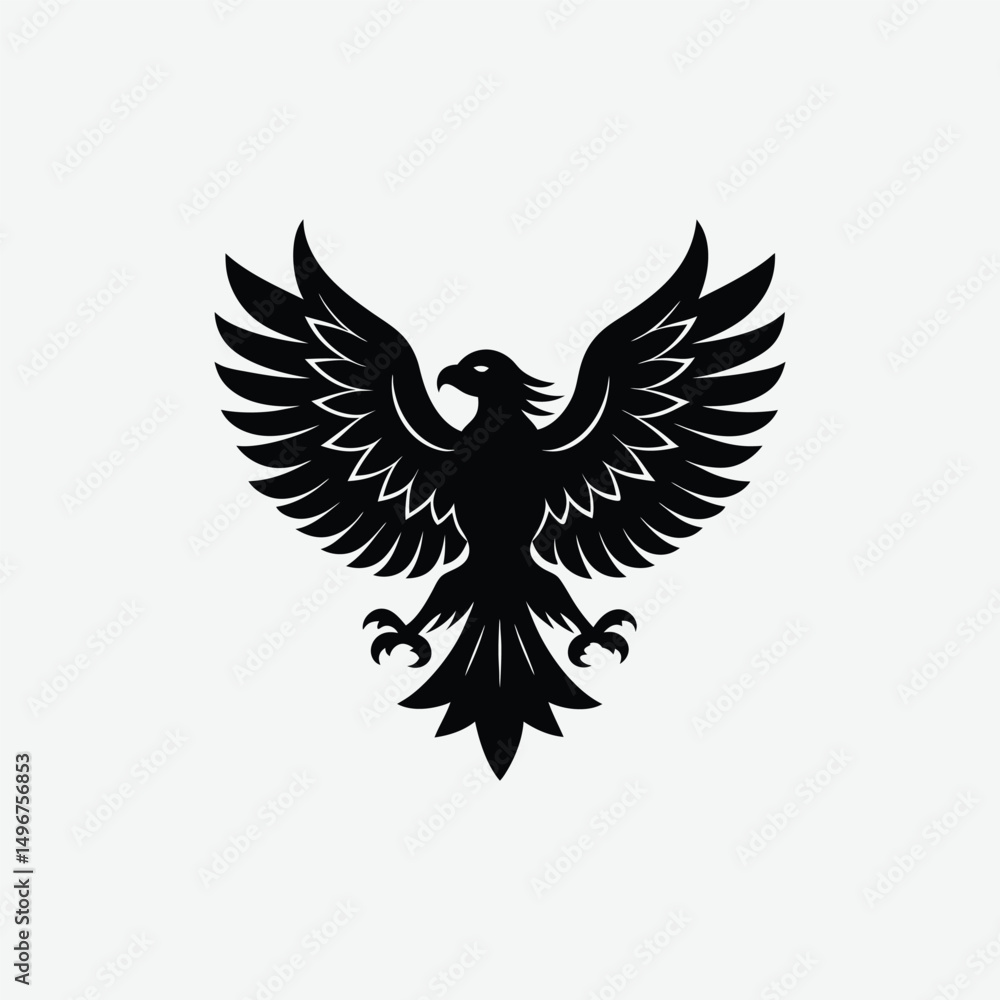 Fototapeta premium Minimalist Black Eagle Silhouette on White Background – Clean High-Contrast Vector Design for Prints & Logos