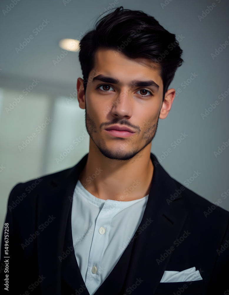 Obraz premium Close-up of a young man with dark hair