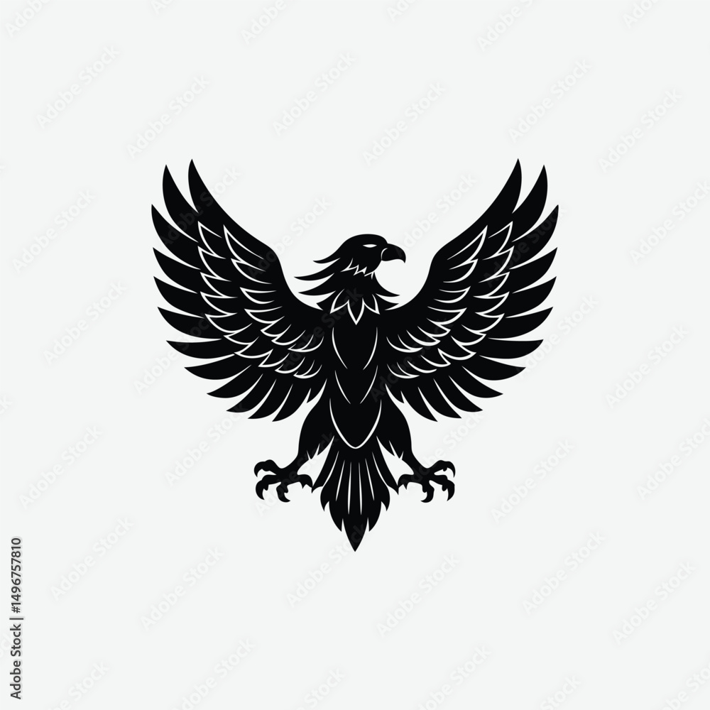 Obraz premium Minimalist Black Eagle Silhouette on White Background – Clean High-Contrast Vector Design for Prints & Logos